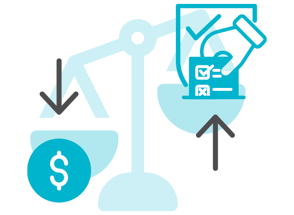 vector image of old scales with dollar sign down and voter icon up